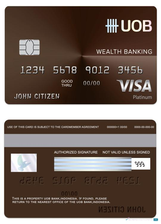 Download Indonesia UOB bank visa wealth debit card Photoshop template